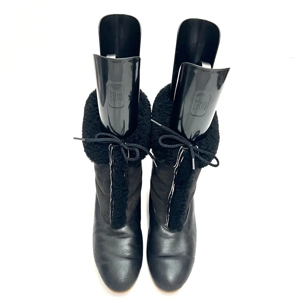Vintage 1970s black suede and leather faux shearling pull on winter snow boots